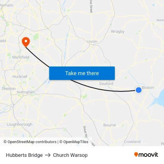 Hubberts Bridge to Church Warsop map