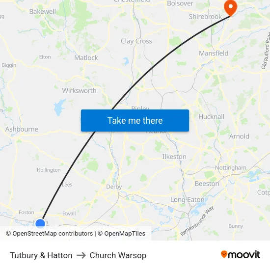 Tutbury & Hatton to Church Warsop map