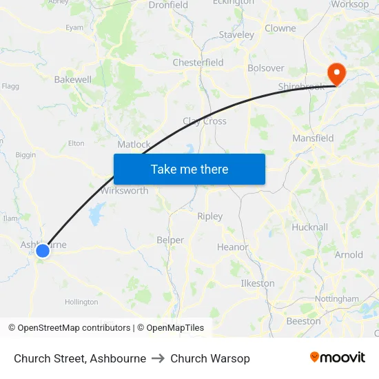 Church Street, Ashbourne to Church Warsop map