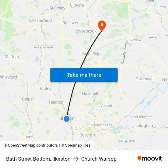Bath Street Bottom, Ilkeston to Church Warsop map