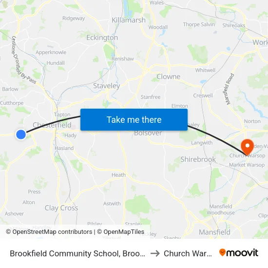 Brookfield Community School, Brookside to Church Warsop map