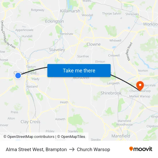 Alma Street West, Brampton to Church Warsop map
