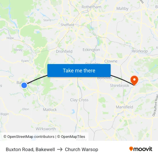 Buxton Road, Bakewell to Church Warsop map