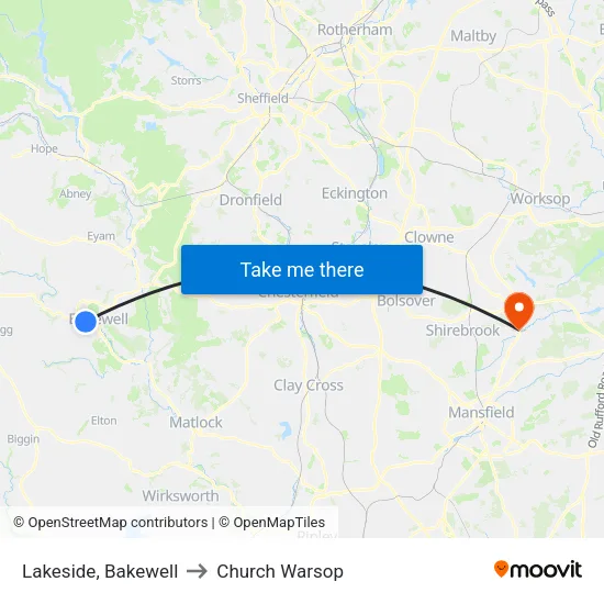 Lakeside, Bakewell to Church Warsop map
