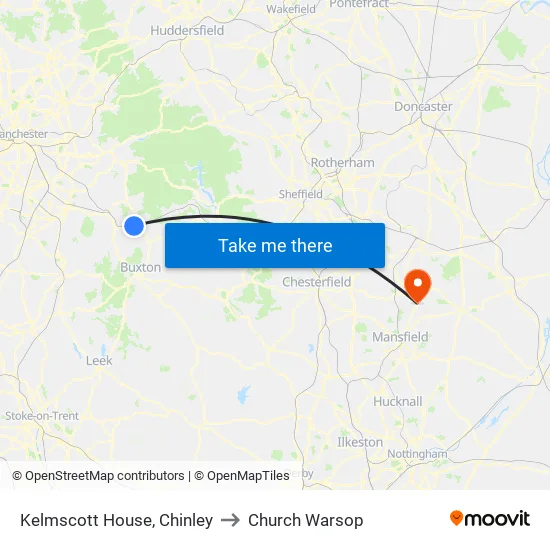 Kelmscott House, Chinley to Church Warsop map