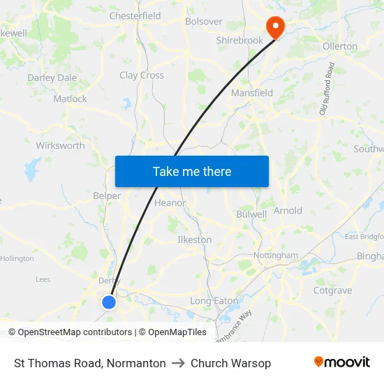 St Thomas Road, Normanton to Church Warsop map