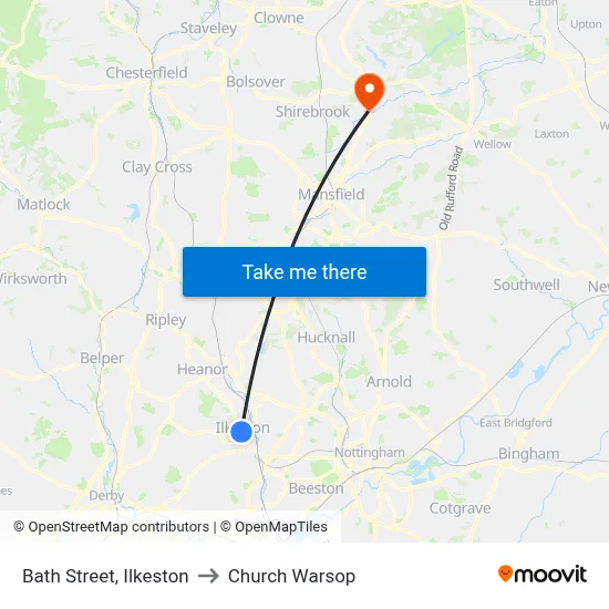 Bath Street, Ilkeston to Church Warsop map
