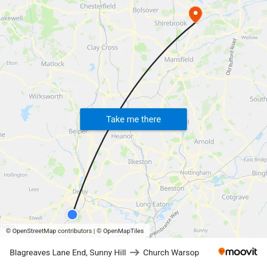 Blagreaves Lane End, Sunny Hill to Church Warsop map