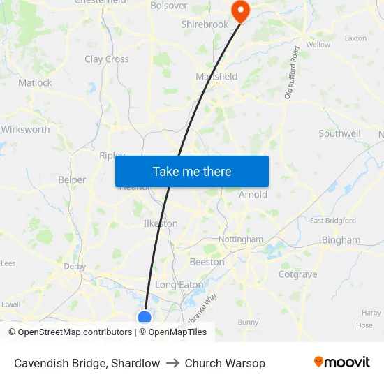 Cavendish Bridge, Shardlow to Church Warsop map