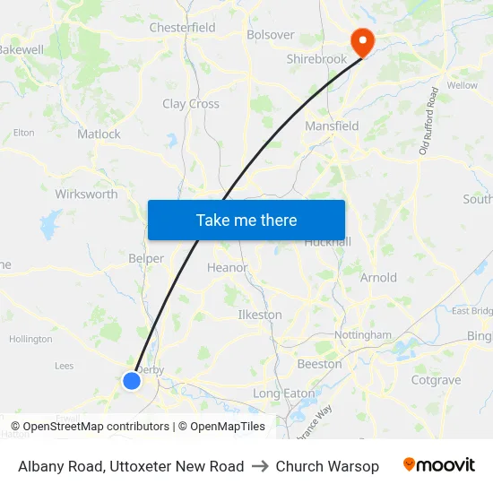 Albany Road, Uttoxeter New Road to Church Warsop map
