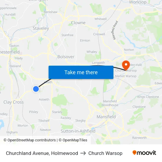 Churchland Avenue, Holmewood to Church Warsop map
