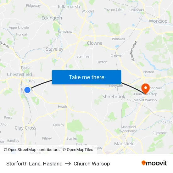 Storforth Lane, Hasland to Church Warsop map