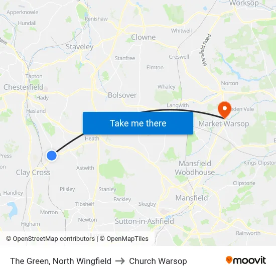The Green, North Wingfield to Church Warsop map