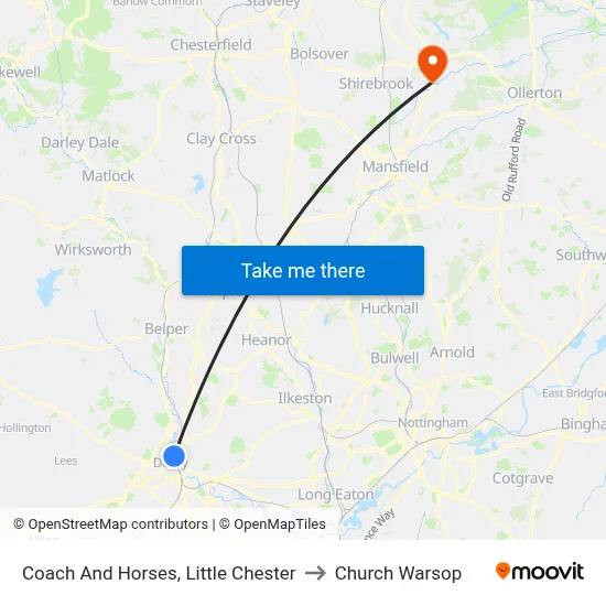 Coach And Horses, Little Chester to Church Warsop map