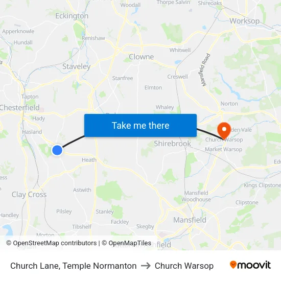 Church Lane, Temple Normanton to Church Warsop map