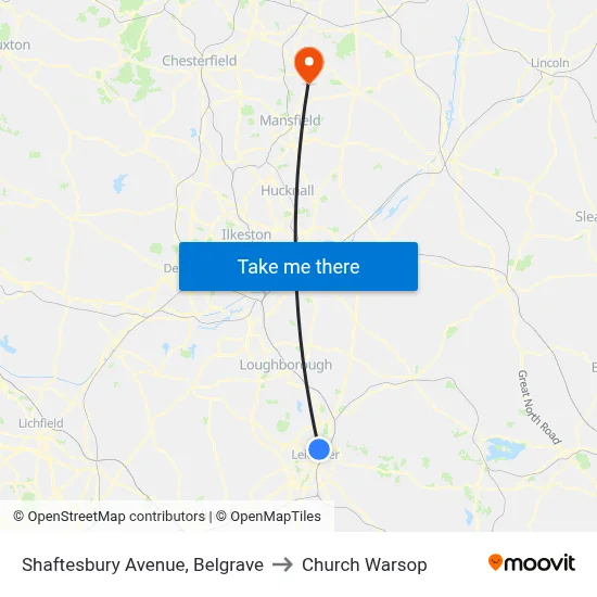 Shaftesbury Avenue, Belgrave to Church Warsop map