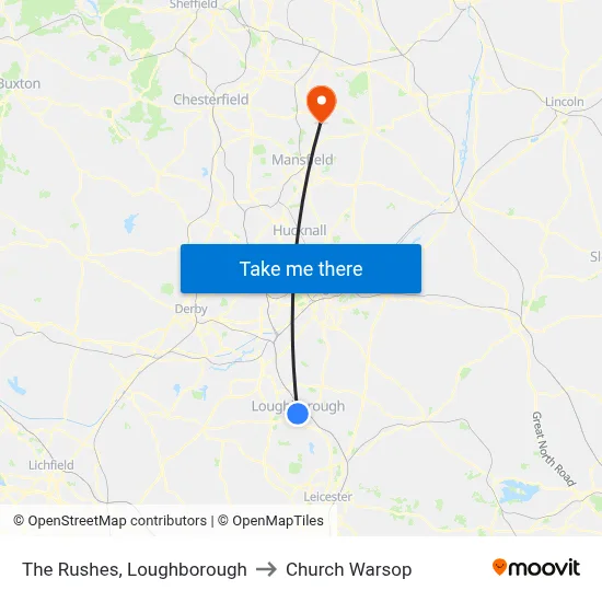 The Rushes, Loughborough to Church Warsop map