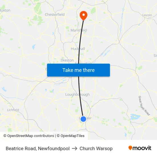 Beatrice Road, Newfoundpool to Church Warsop map