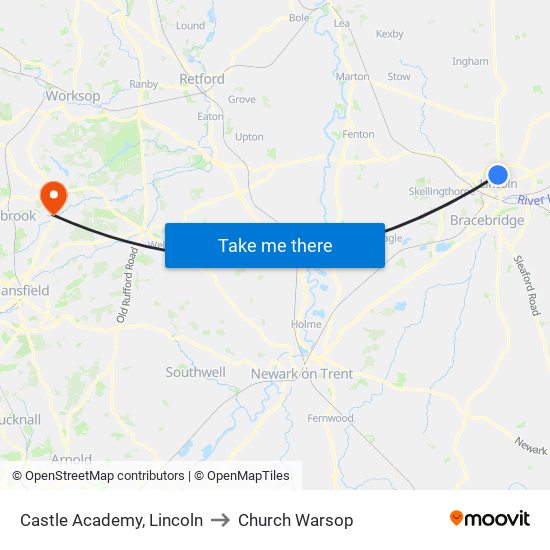 Castle Academy, Lincoln to Church Warsop map