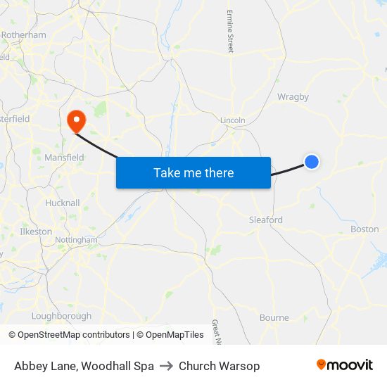 Abbey Lane, Woodhall Spa to Church Warsop map