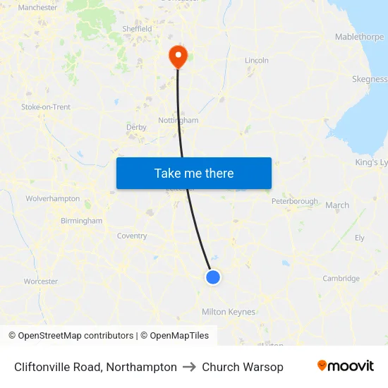Cliftonville Road, Northampton to Church Warsop map