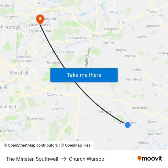 The Minster, Southwell to Church Warsop map