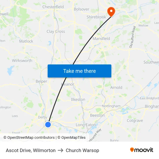 Ascot Drive, Wilmorton to Church Warsop map