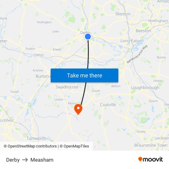 Derby to Measham map