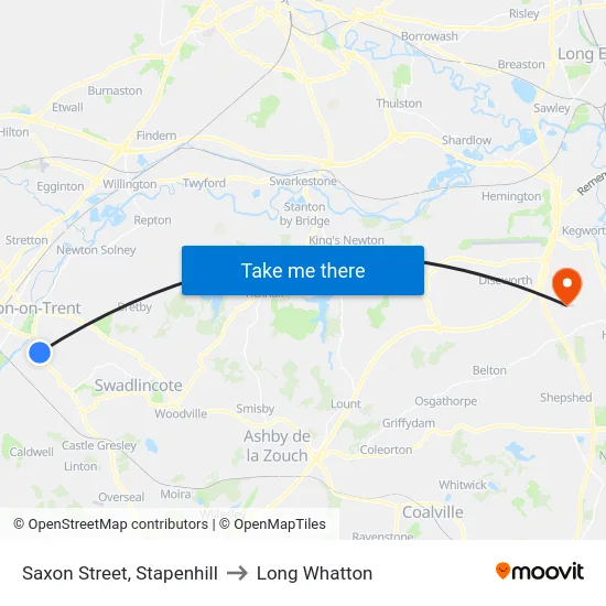 Saxon Street, Stapenhill to Long Whatton map
