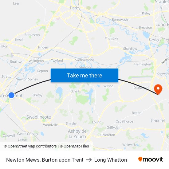 Newton Mews, Burton upon Trent to Long Whatton map