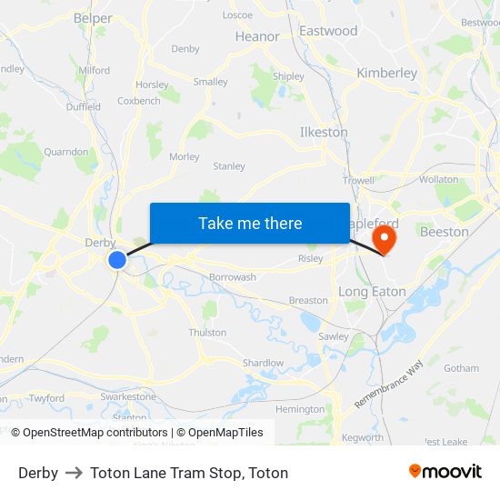 Derby to Toton Lane Tram Stop, Toton map