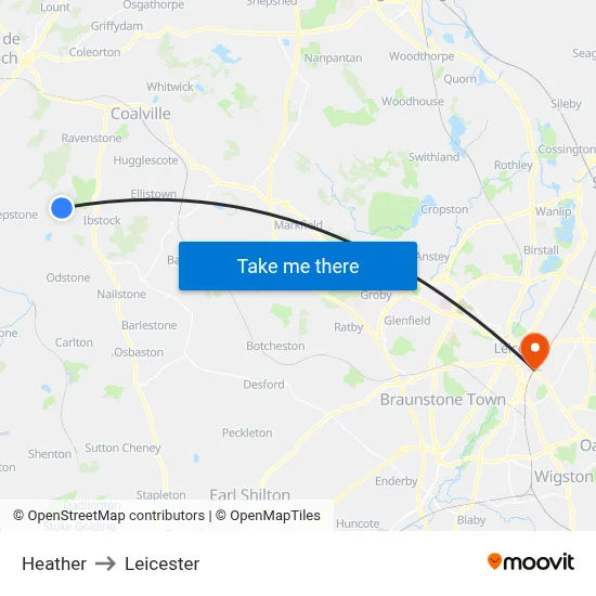 Heather to Leicester map