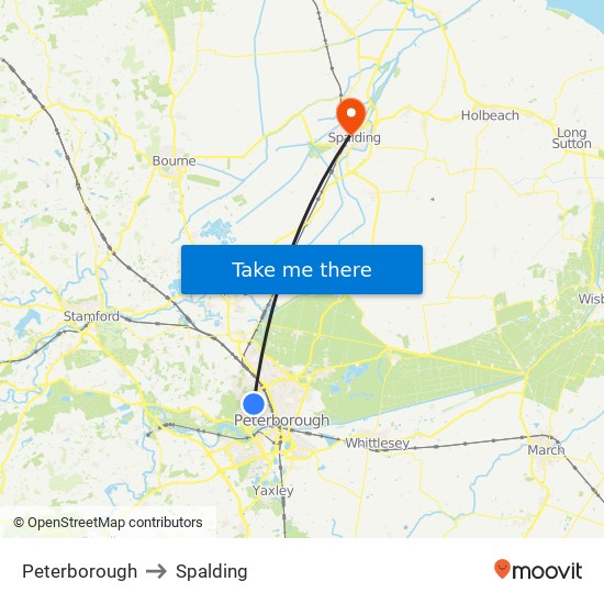 Peterborough to Spalding map