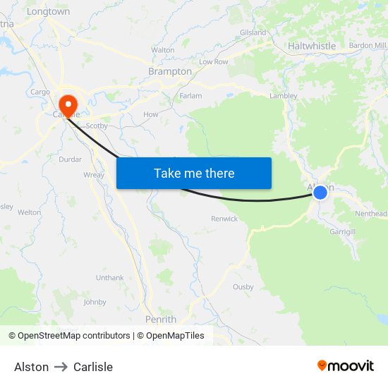 Alston to Carlisle map