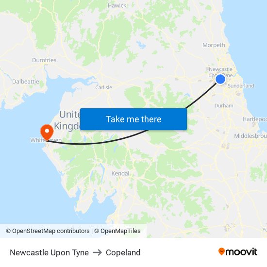 Newcastle Upon Tyne to Copeland map