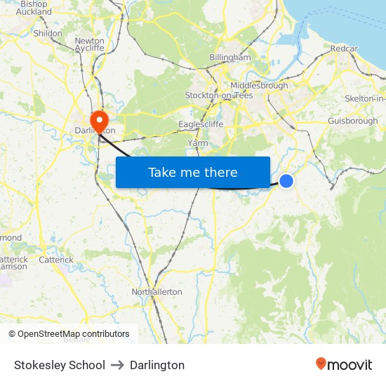 Stokesley School to Darlington map