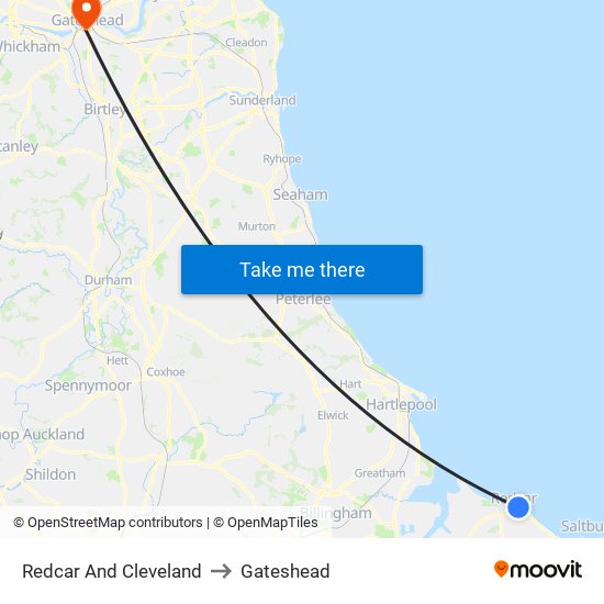 Redcar And Cleveland to Gateshead map