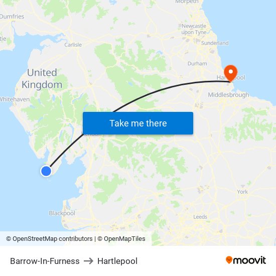 Barrow-In-Furness to Hartlepool map