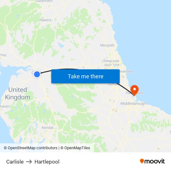 Carlisle to Hartlepool map