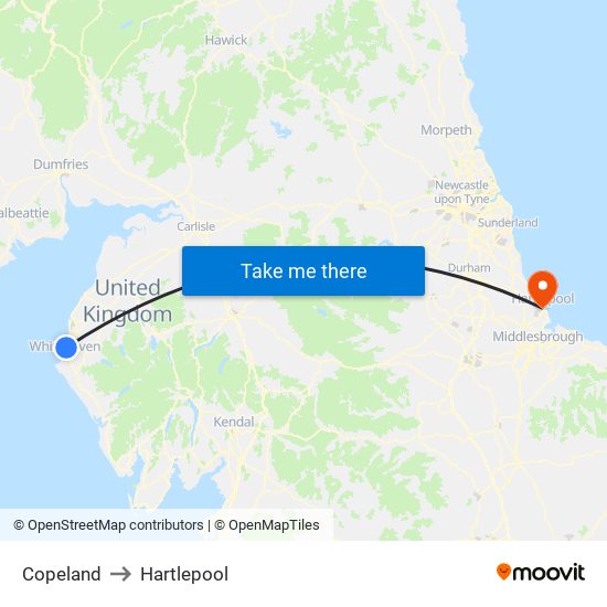 Copeland to Hartlepool map
