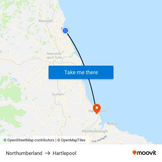 Northumberland to Hartlepool map