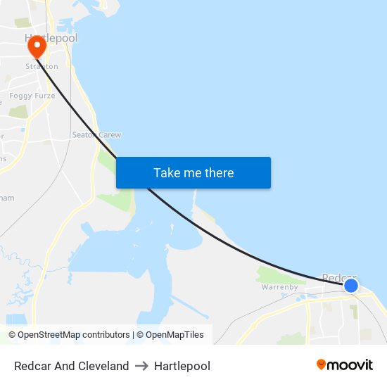 Redcar And Cleveland to Hartlepool map