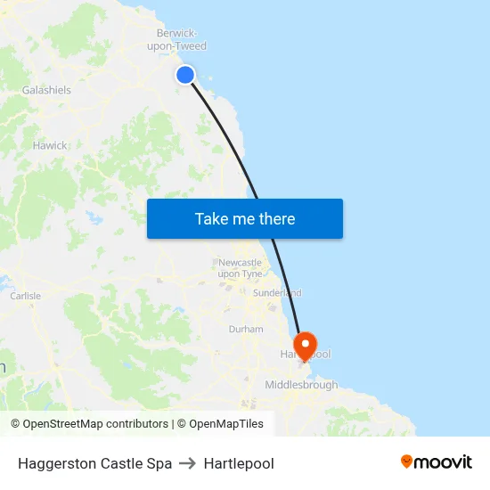 Haggerston Castle Spa to Hartlepool map