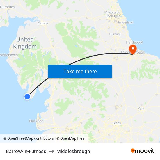 Barrow-In-Furness to Middlesbrough map