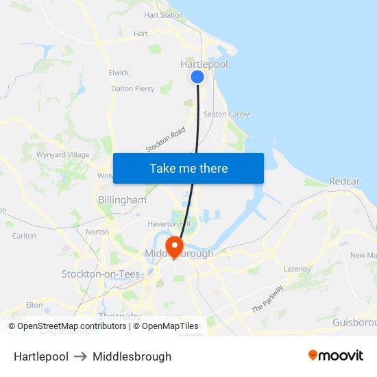 Hartlepool to Middlesbrough map