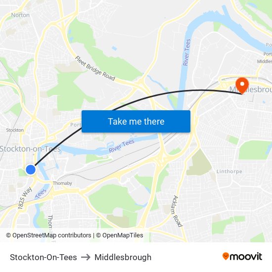 Stockton-On-Tees to Middlesbrough map