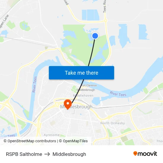 RSPB Saltholme to Middlesbrough map