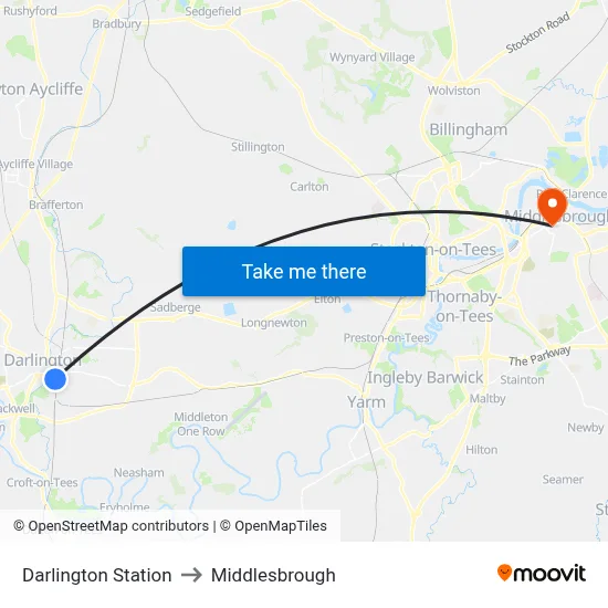 Darlington Station to Middlesbrough map