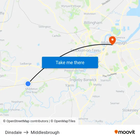 Dinsdale to Middlesbrough map