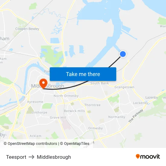 Teesport to Middlesbrough map